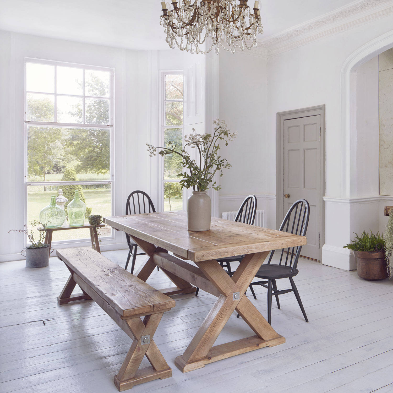 Reclaimed Wood Plank Trestle Dining Table