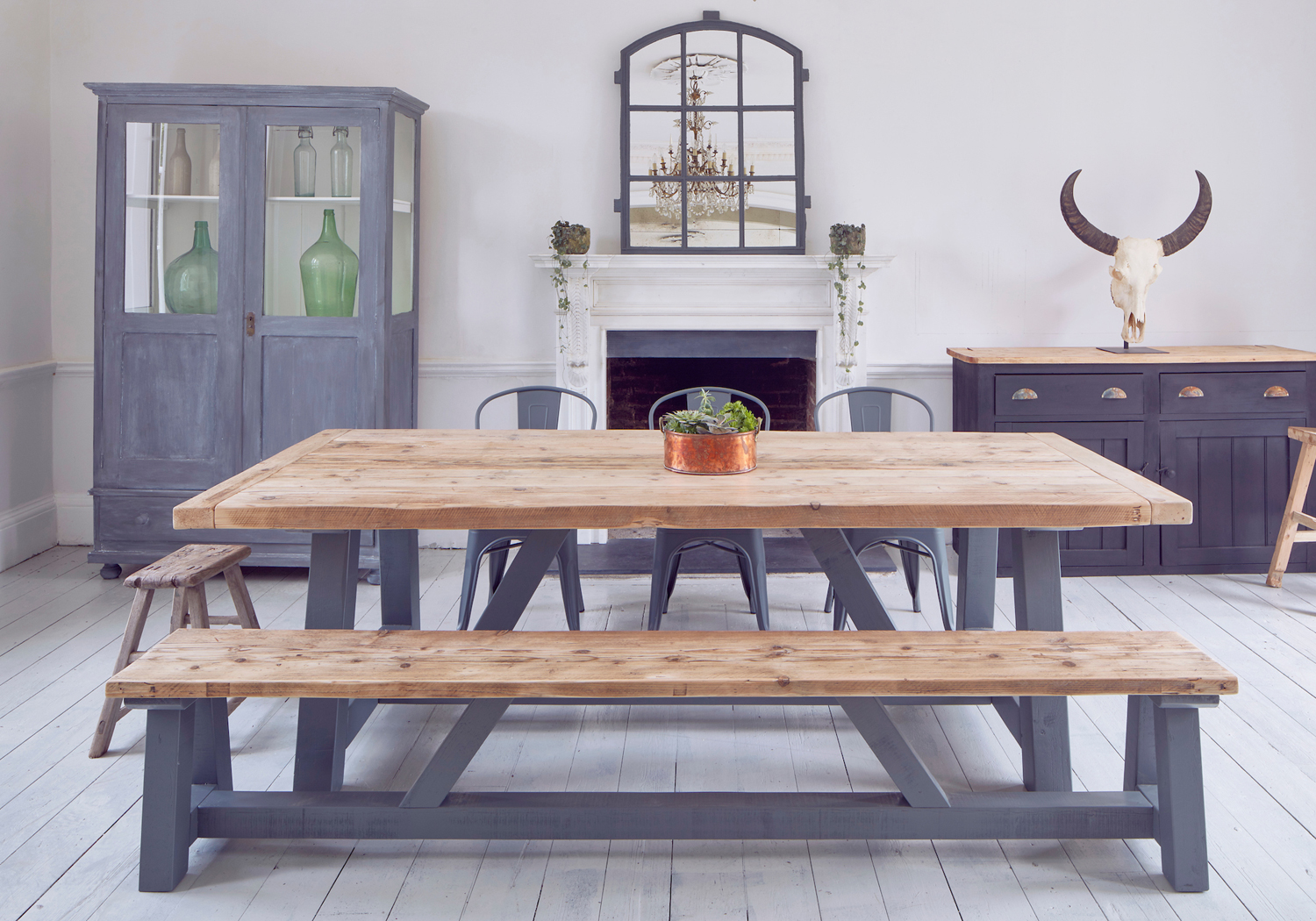 matching industrial salvage timber bench