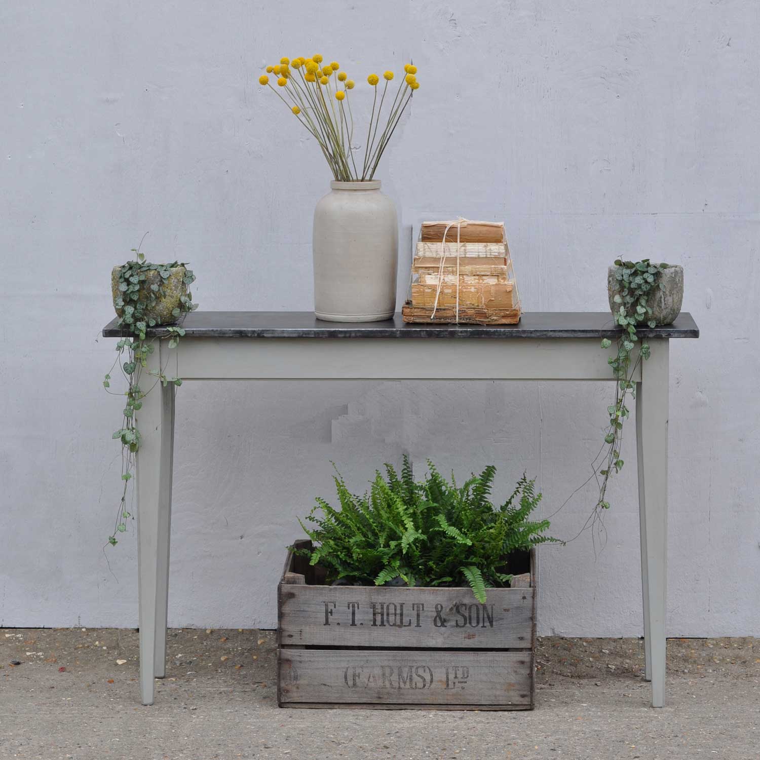 Zinc Topped Hand Crafted Slim Console Table