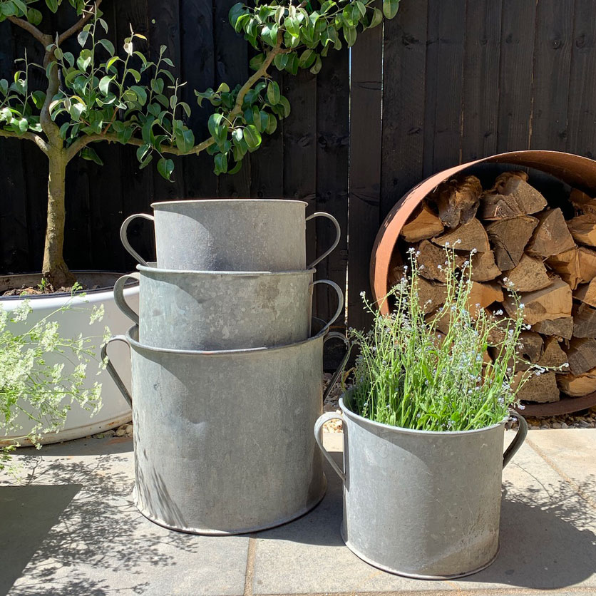 Vintage Galvanised Metal Garden Planter