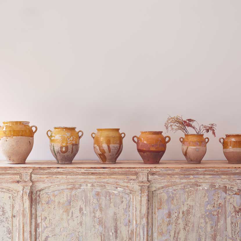 antique French confit pot yellow