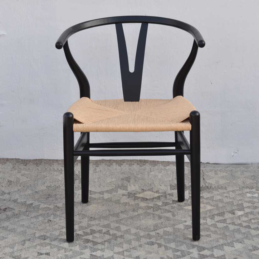 Danish Modern Black Dining Chair With Woven Seat
