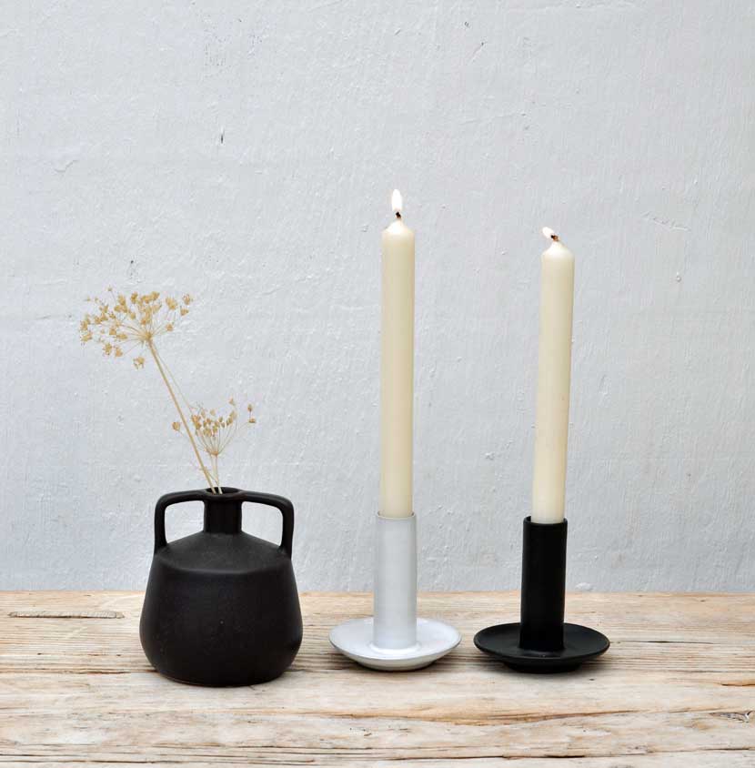 black or white ceramic candle holder