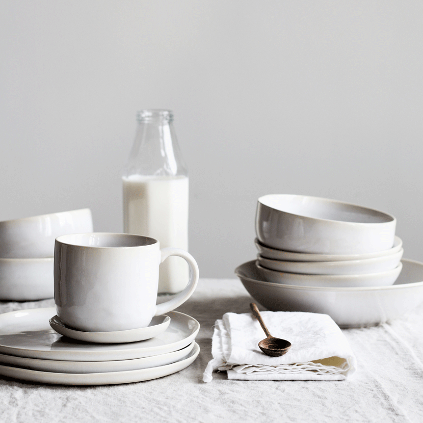 White stoneware dinner set