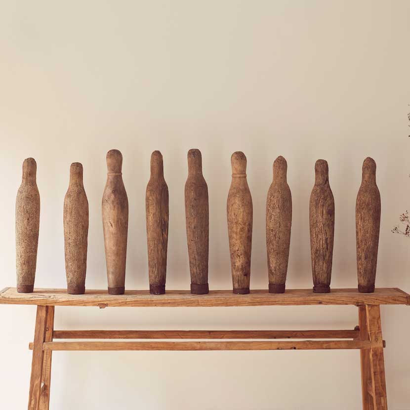 vintage large wooden skittles