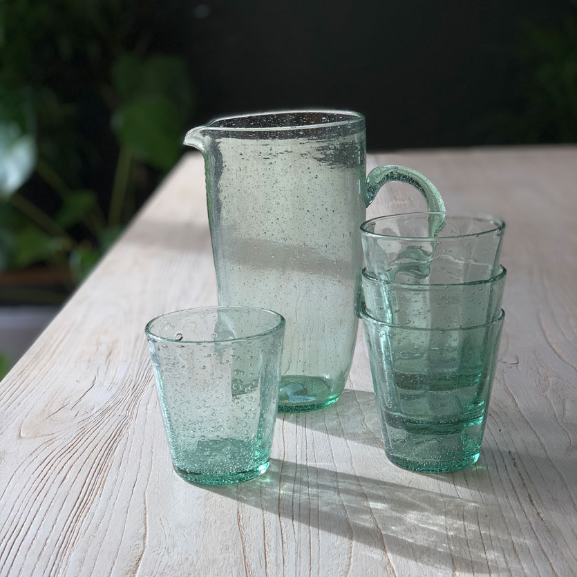 Glass Bubbles Water Jug or Vase | Green