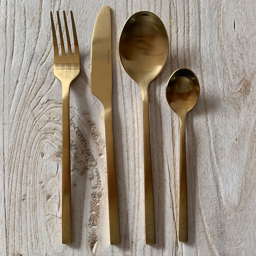 Gold coloured steel cutlery set