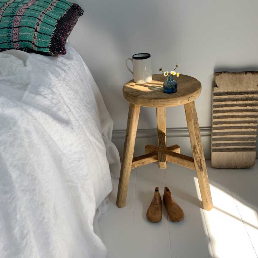 round reclaimed wooden stool