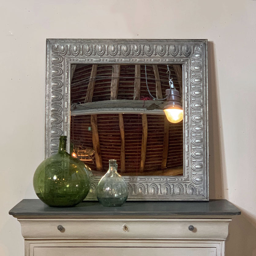 square tin tile mirror | brushed silver