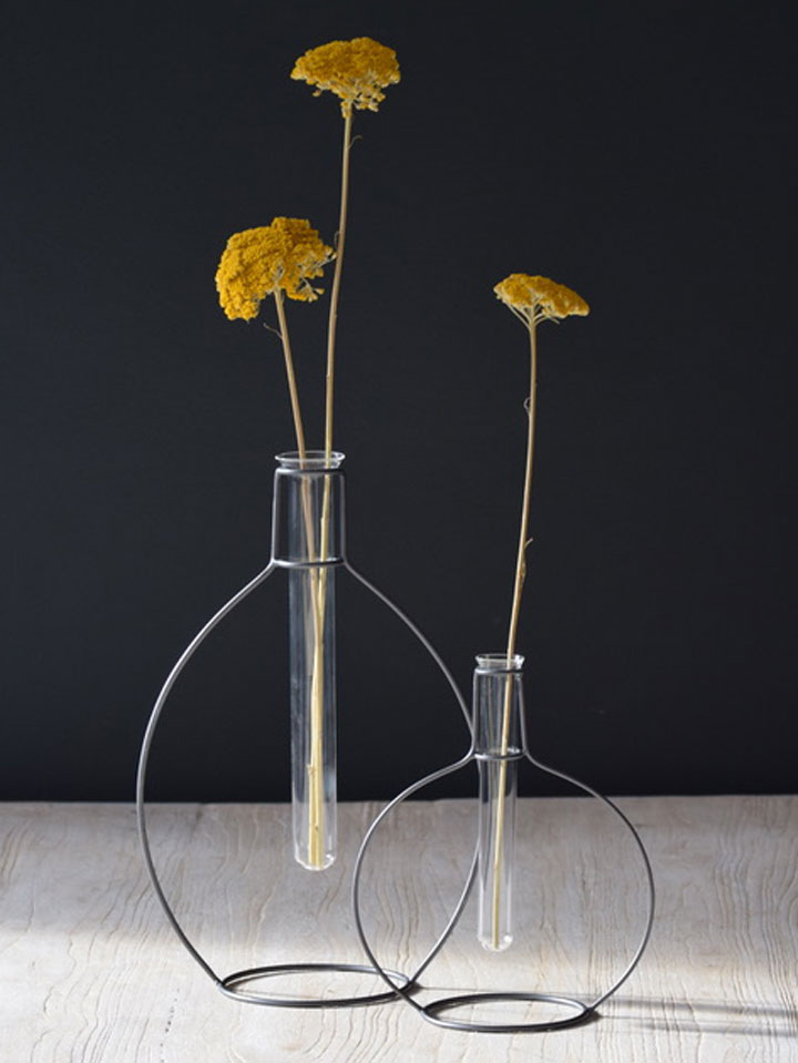 test tube vase with metal stand