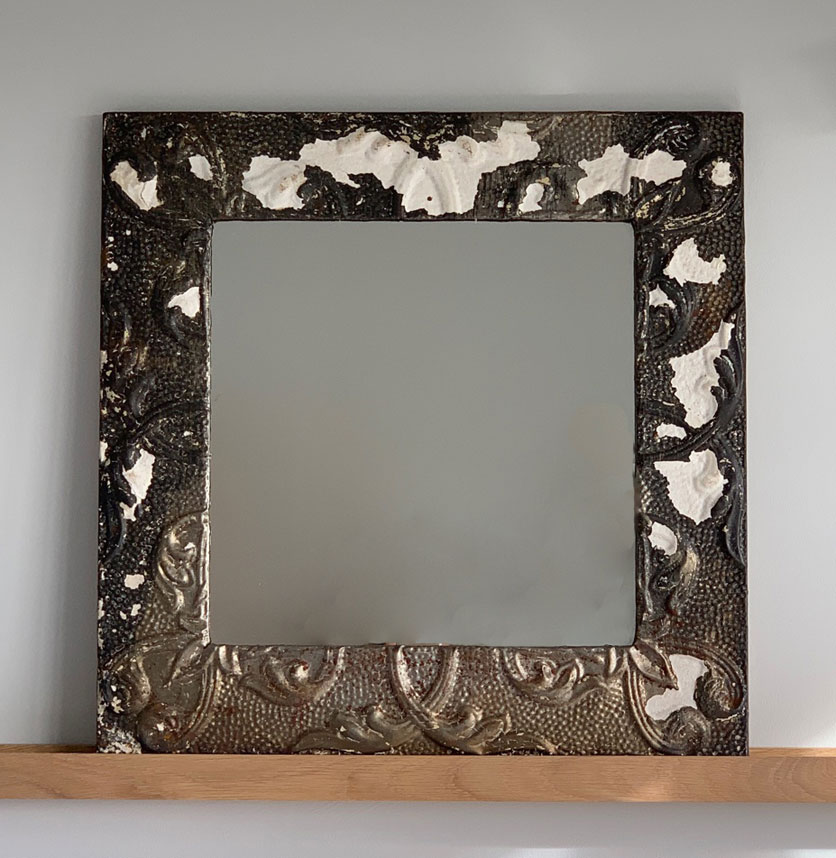 Vintage American tin ceiling tile mirror