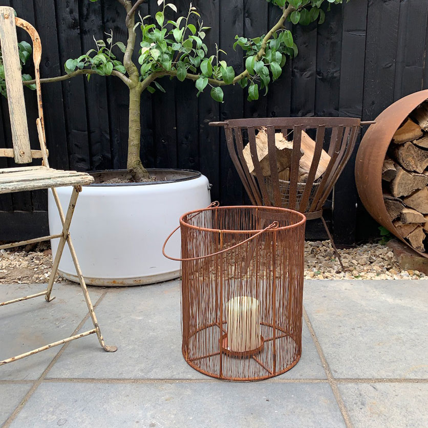 Rusty wire Hurricane Lantern
