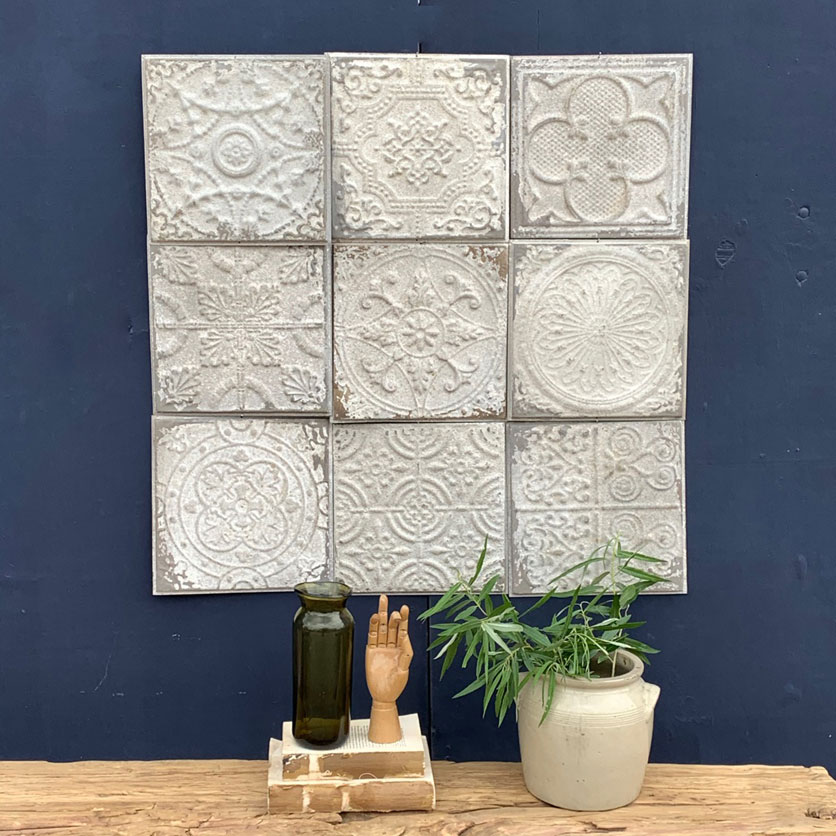 set of nine vintage style tin tiles