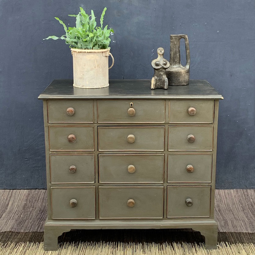 antique painted bank of drawers
