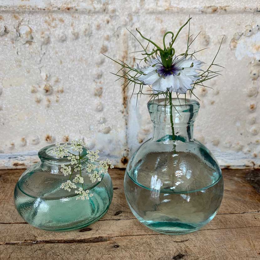 Pair of aqua glass bottle
