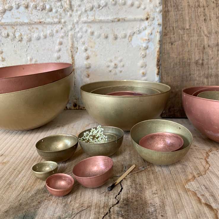 set of nesting bowls in brass or copper