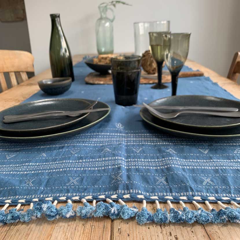 woven indigo table runner