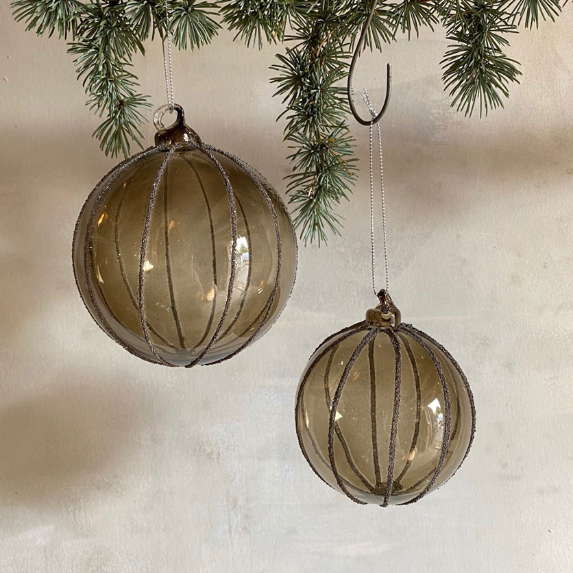 smoked glass Christmas bauble with silver beads