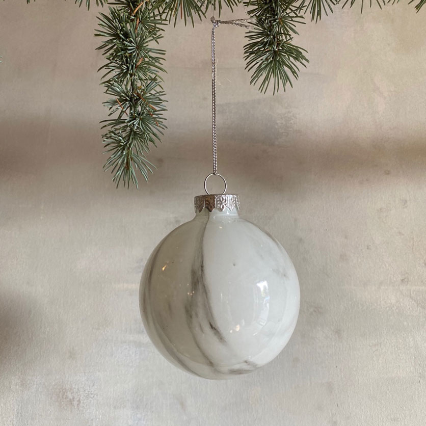 white marble effect glass bauble