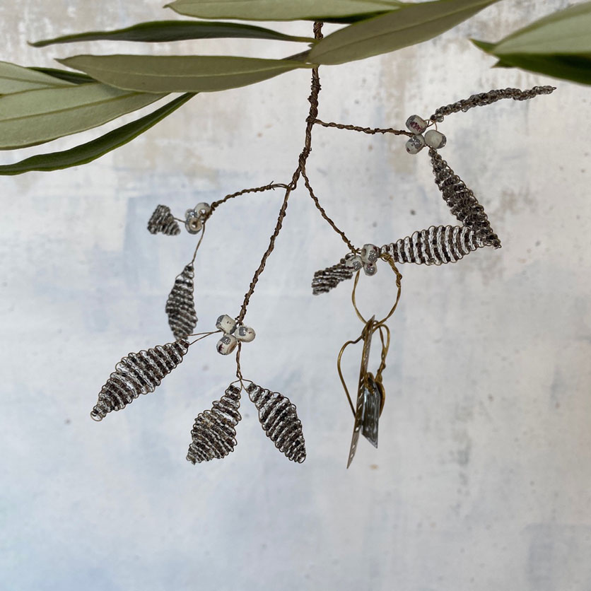 Beaded mistletoe leaf Christmas decoration