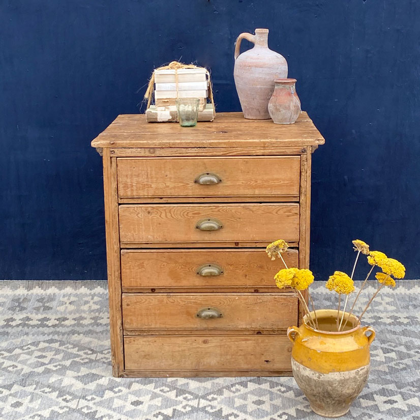 Vintage Pine Deep Chest Of Drawers