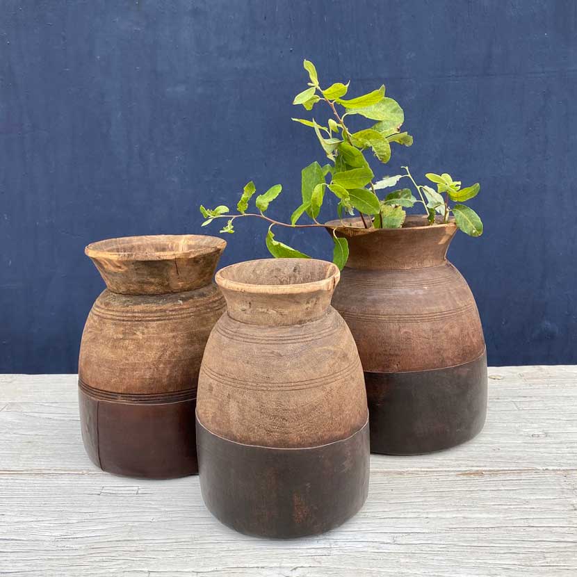 Vintage Indian Wooden Dairy Pot | Straight