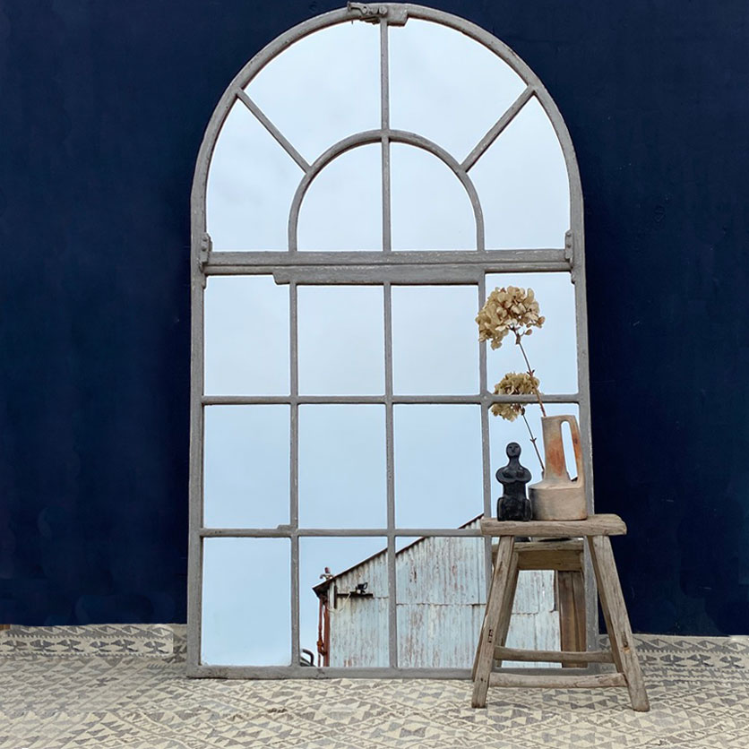 Vintage huge architectural cast iron window mirror