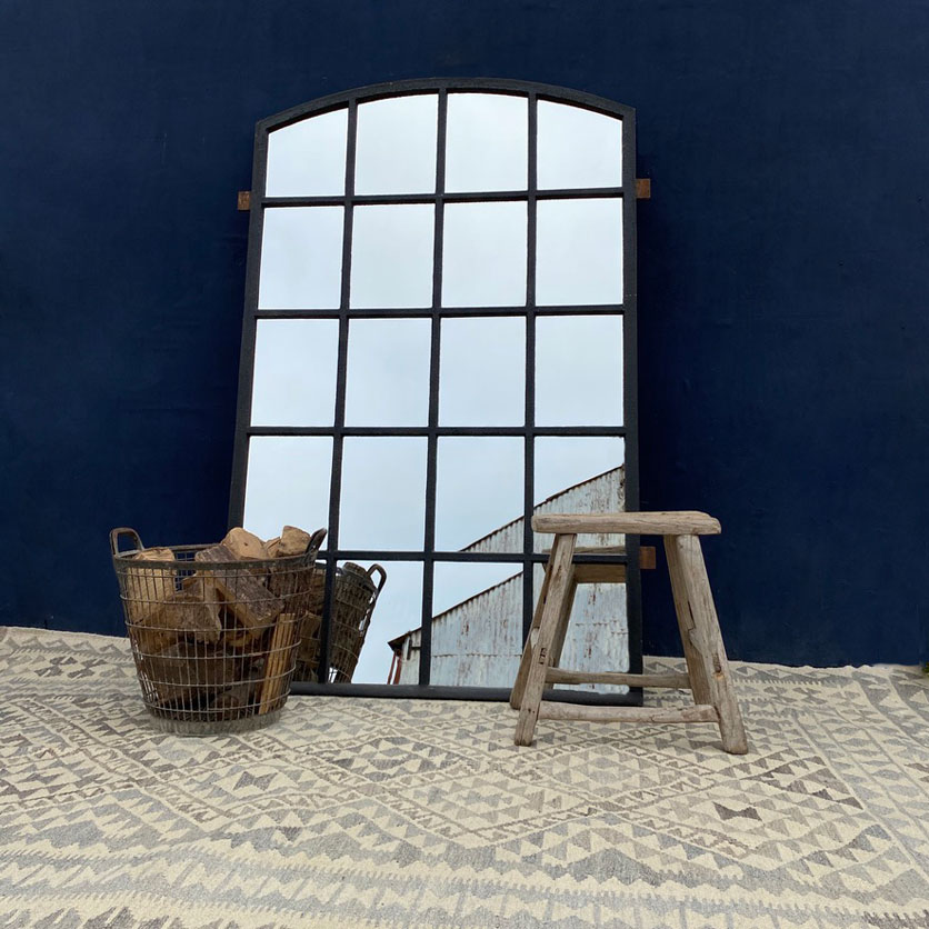 Vintage large architectural arched window mirror
