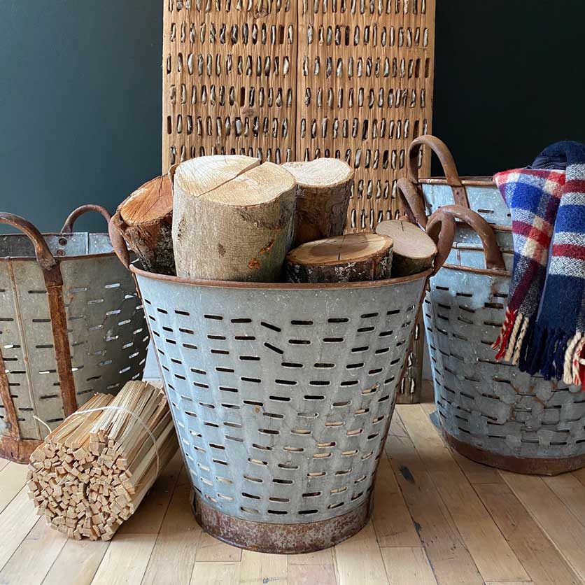 Vintage Grape Basket | Log Storage