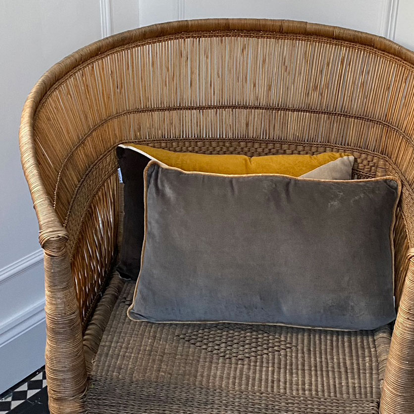 Grey Velvet cushion | contrast piping