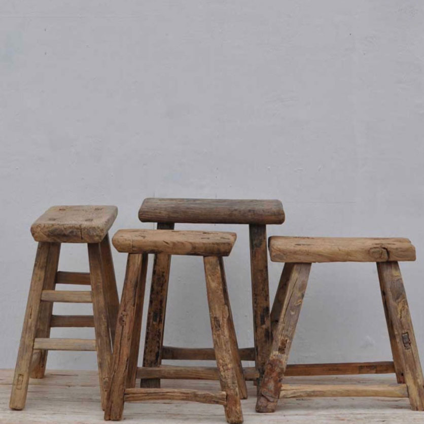 Rustic Wood Antique Stool | Selected Measured