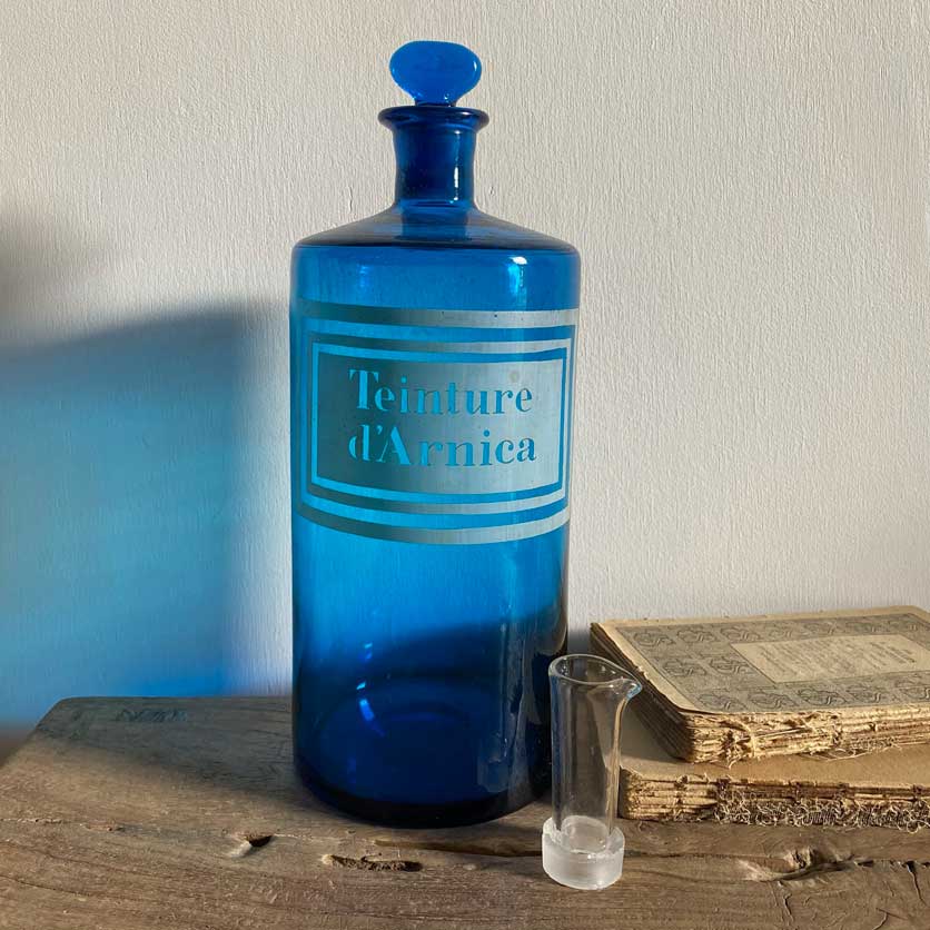 Antique blue apothecary bottle - d'Arnica
