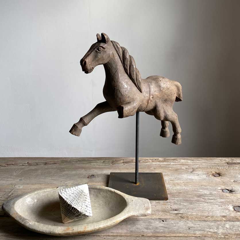 Antique carved model horse on stand | Alexanda