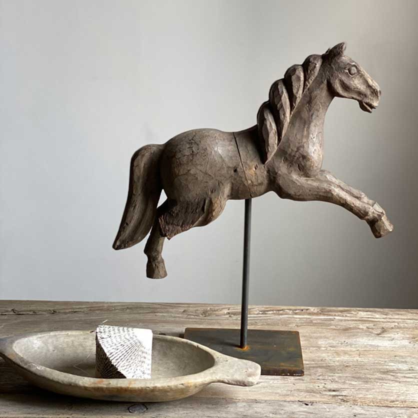 Antique carved model horse on stand | Christian