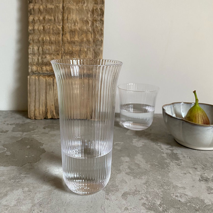 Clear Fluted Drinking Glass Large