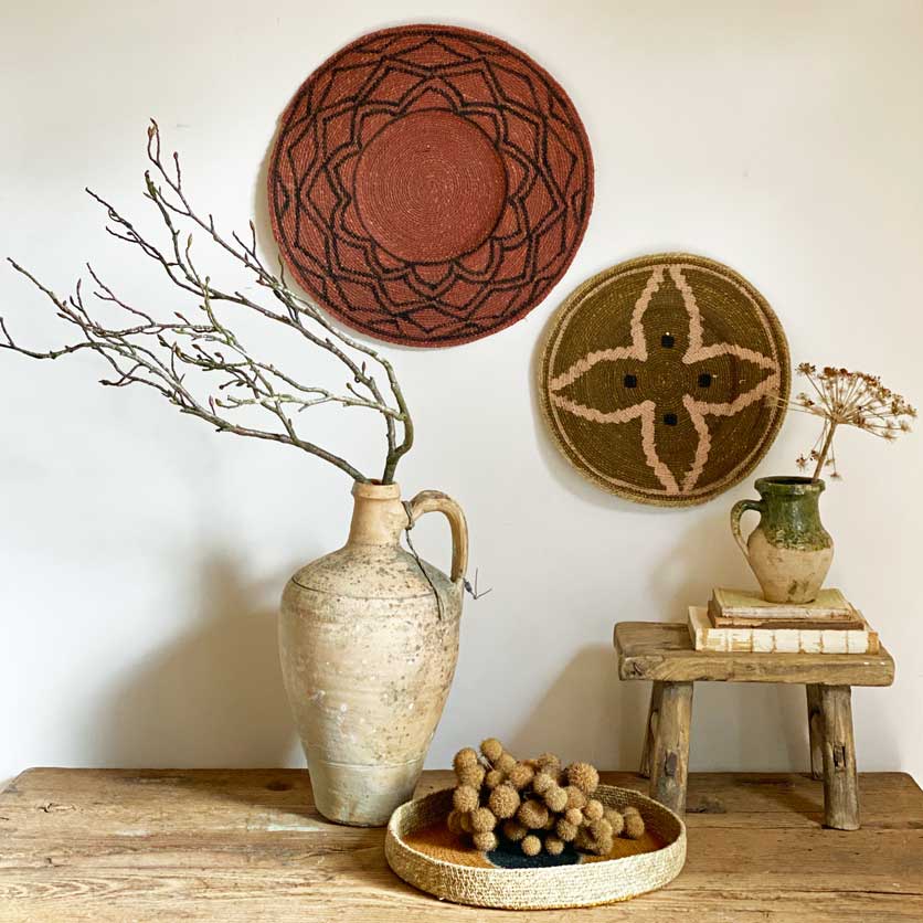 Ethnic woven decorative plate large | red
