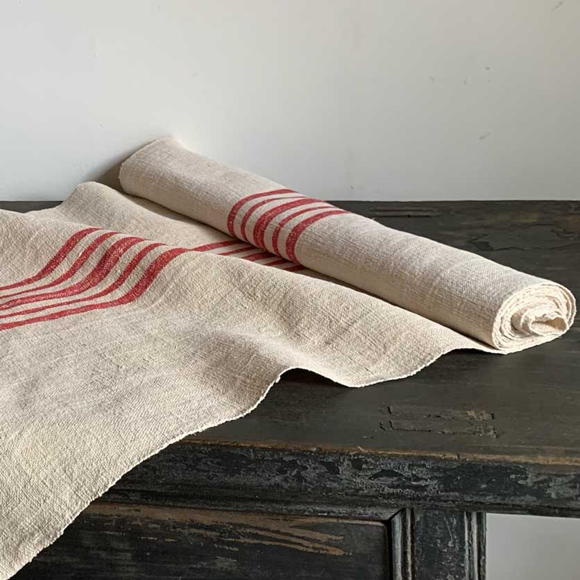 Vintage Grain Sack Linen Roll | Red Stripes