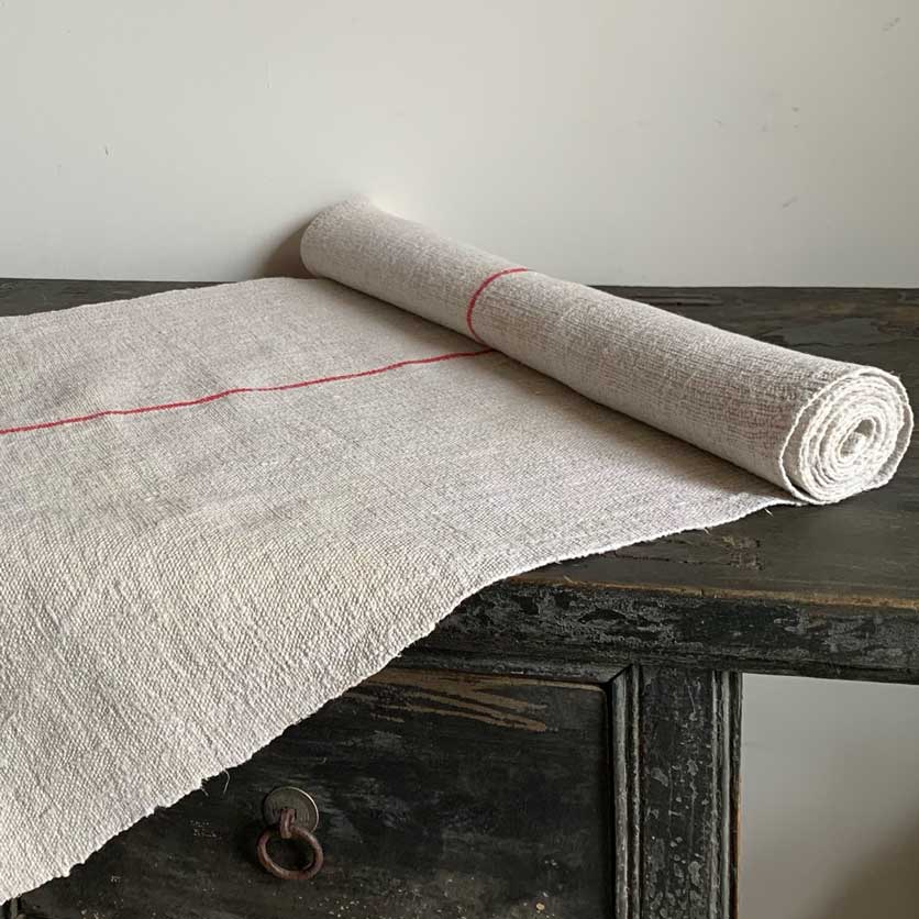 Vintage Grain Sack Linen Roll | Single Red Stripe