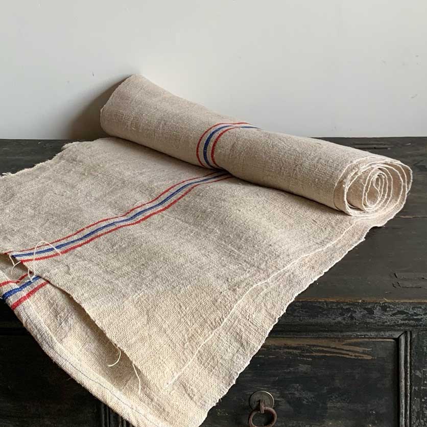 Vintage Grain Sack Linen Roll | Blue & Red Stripe