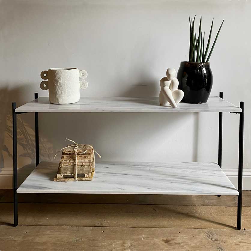 Carrara Marble Console | Black Metal Frame