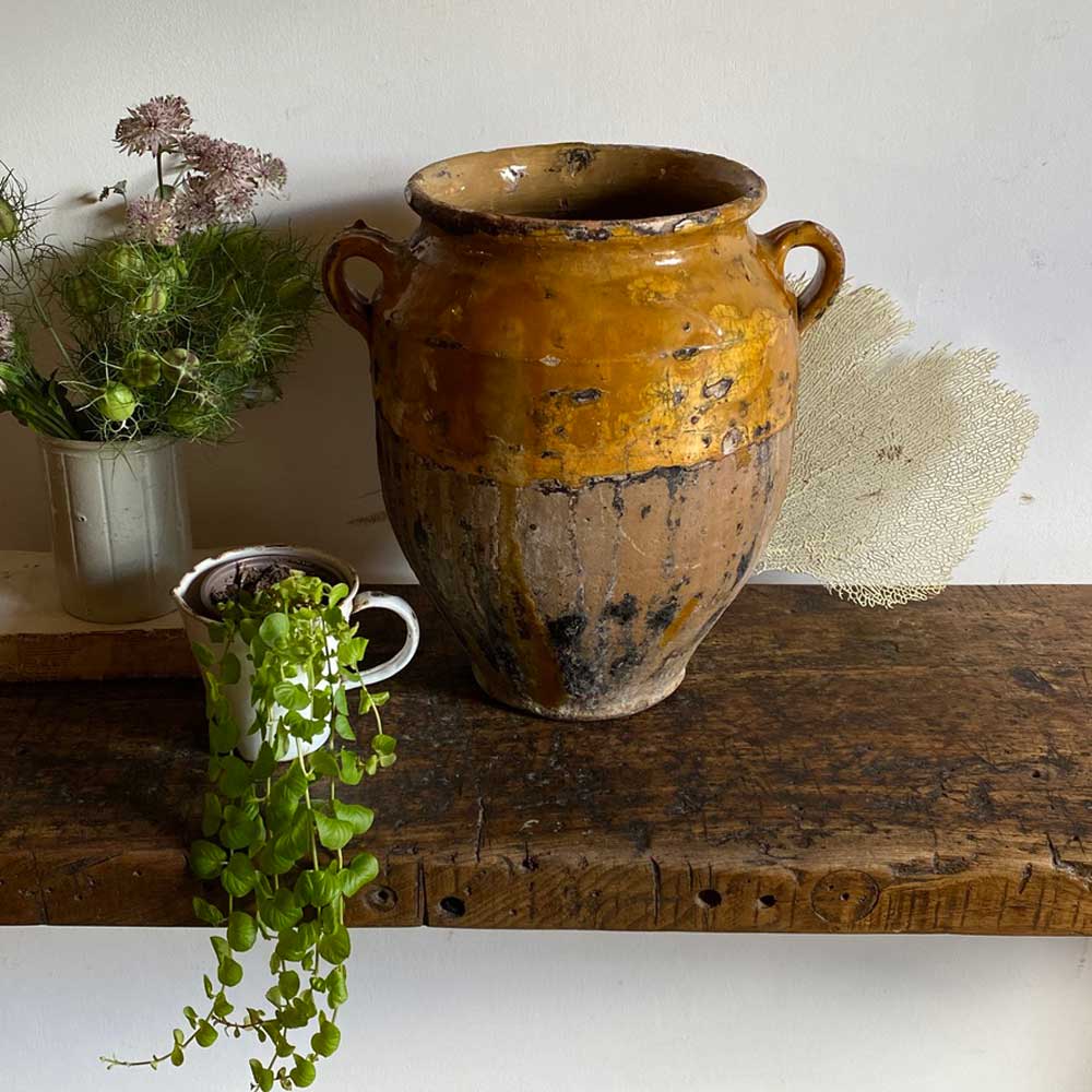antique French confit pot yellow - Alexandra