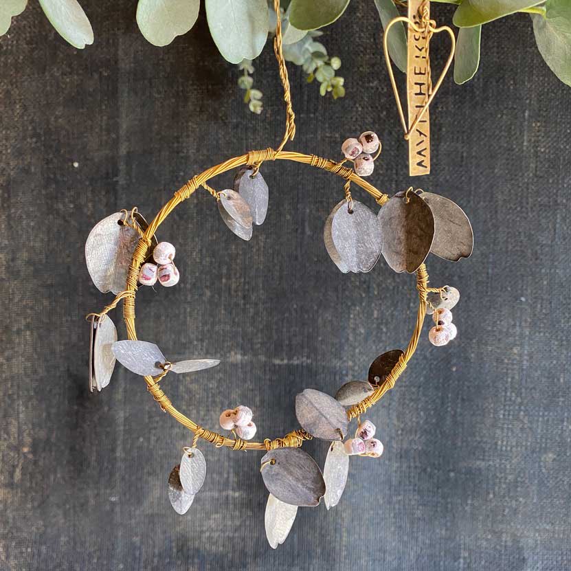 Small Handmade Zinc Olive Wreath Decoration