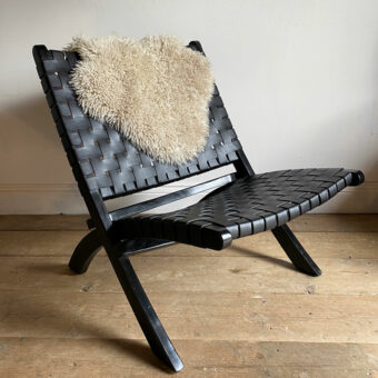 woven Black leather folding chair
