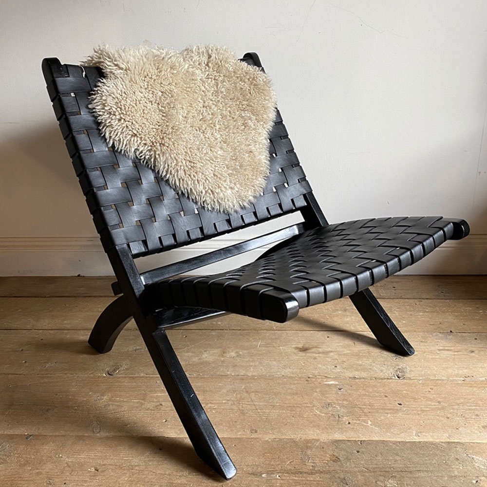 woven Black leather folding chair