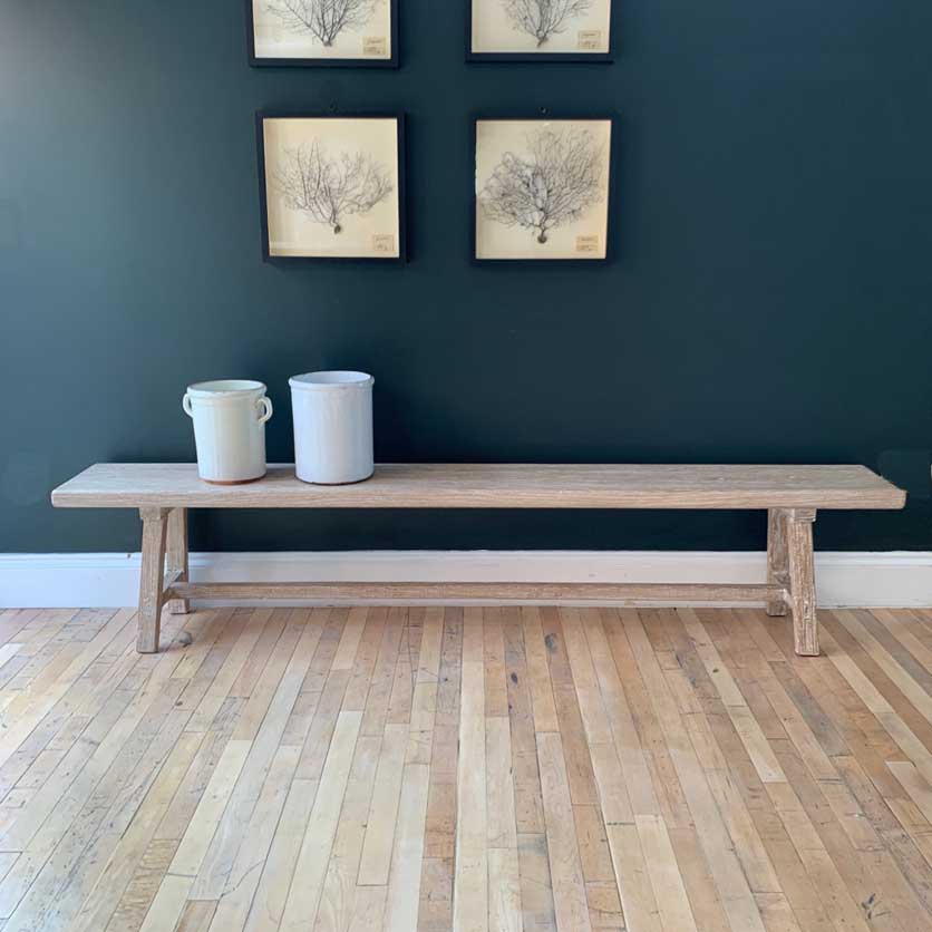 Whitewashed Reclaimed Elm dining bench | Snowdon 225cm