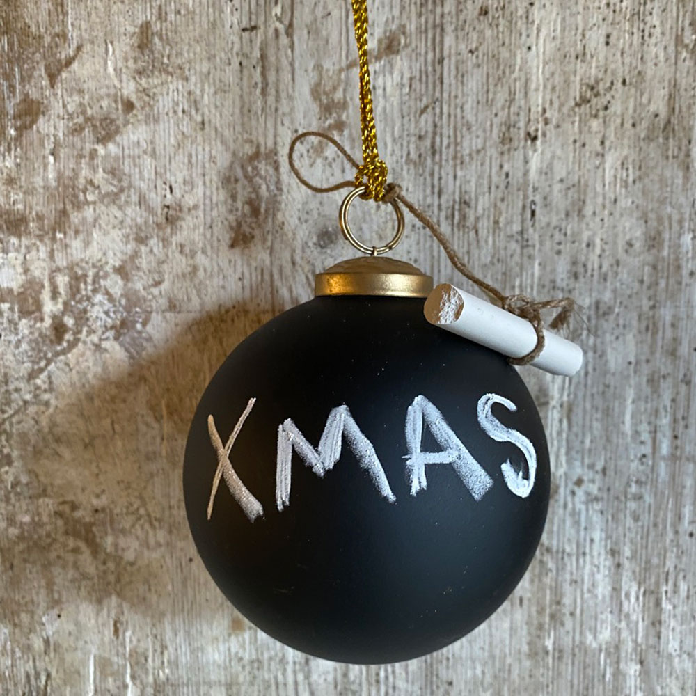 Black Bauble With Chalk 10cm