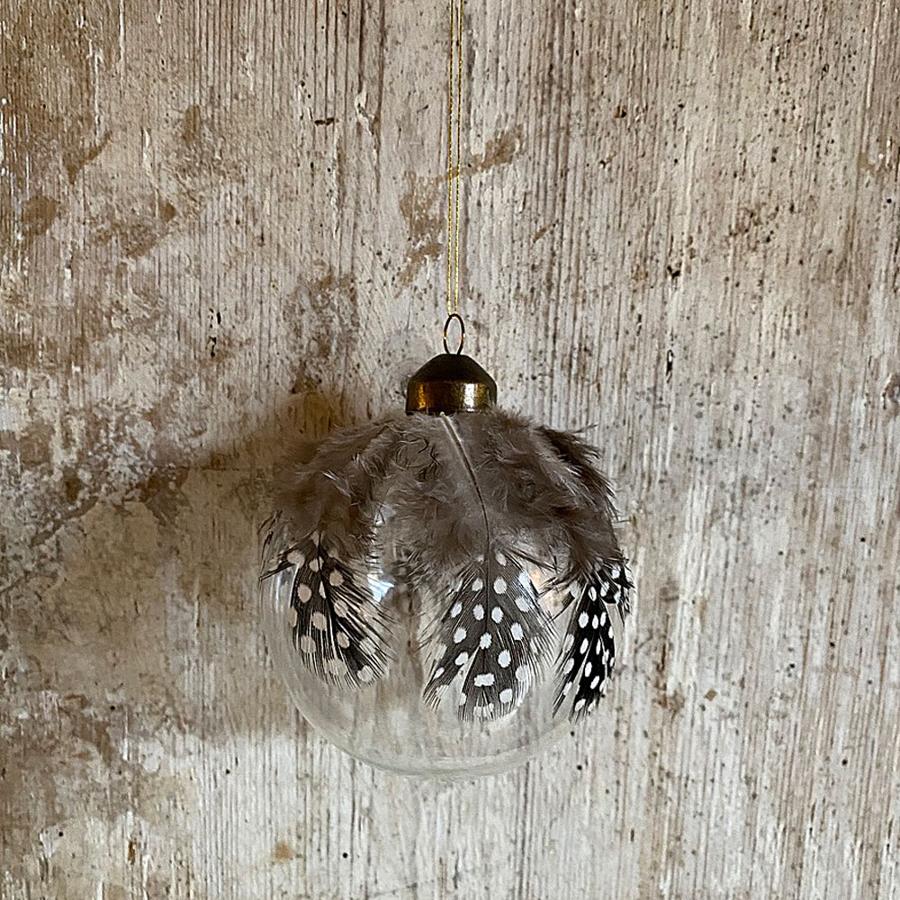 Glass Ball With Feather On Top 8cm