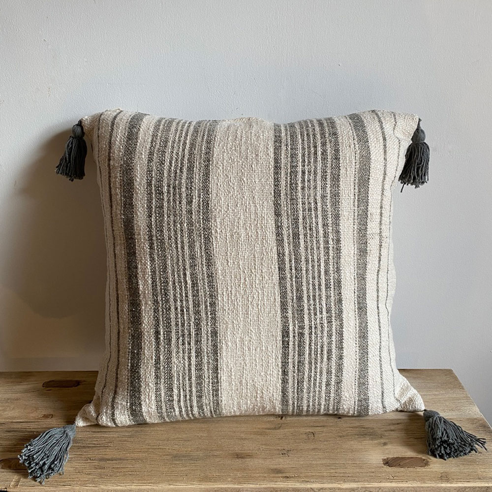 Striped Cotton Tassel Cushion | 50 x 50cm