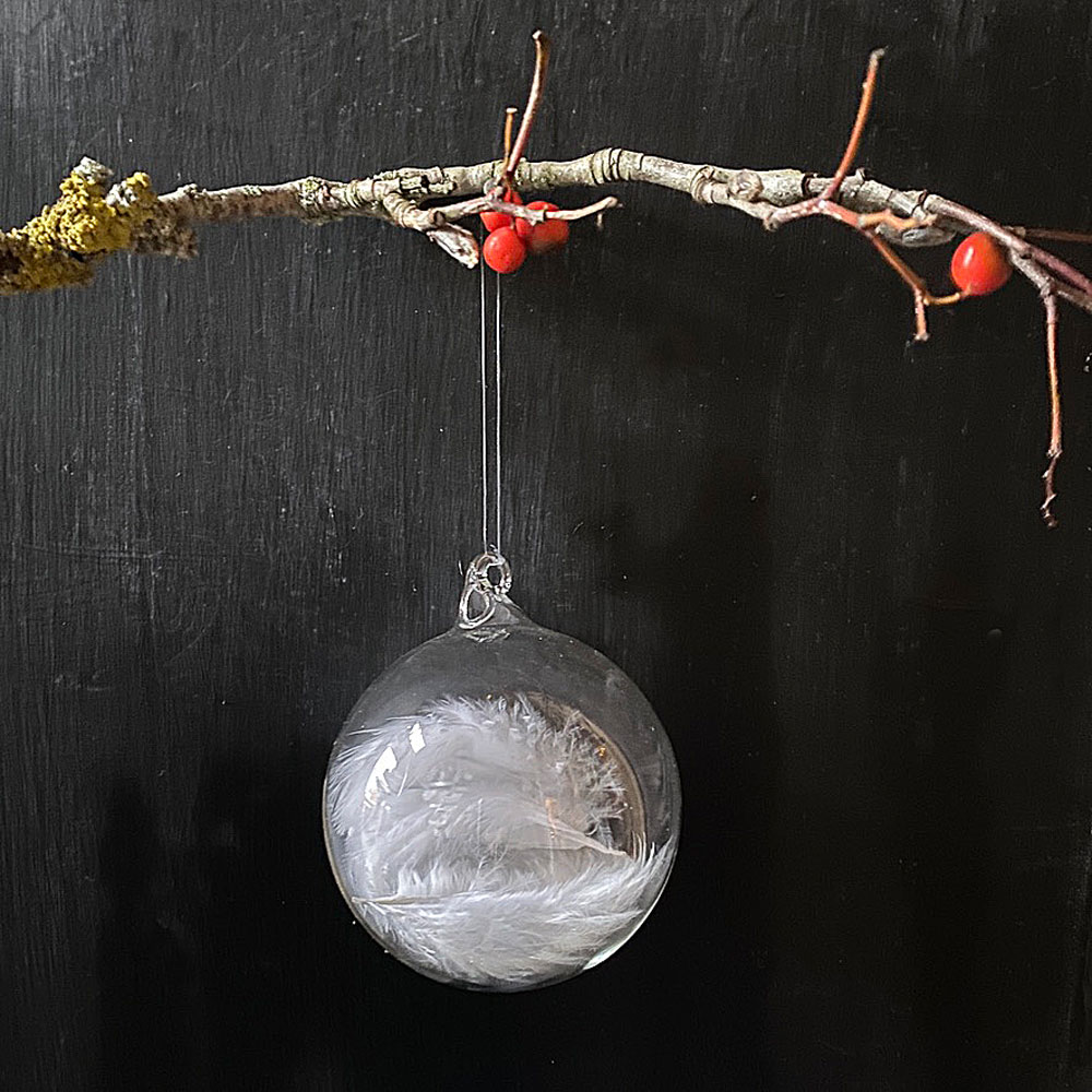 Glass Ball With Feathers Inside 8cm