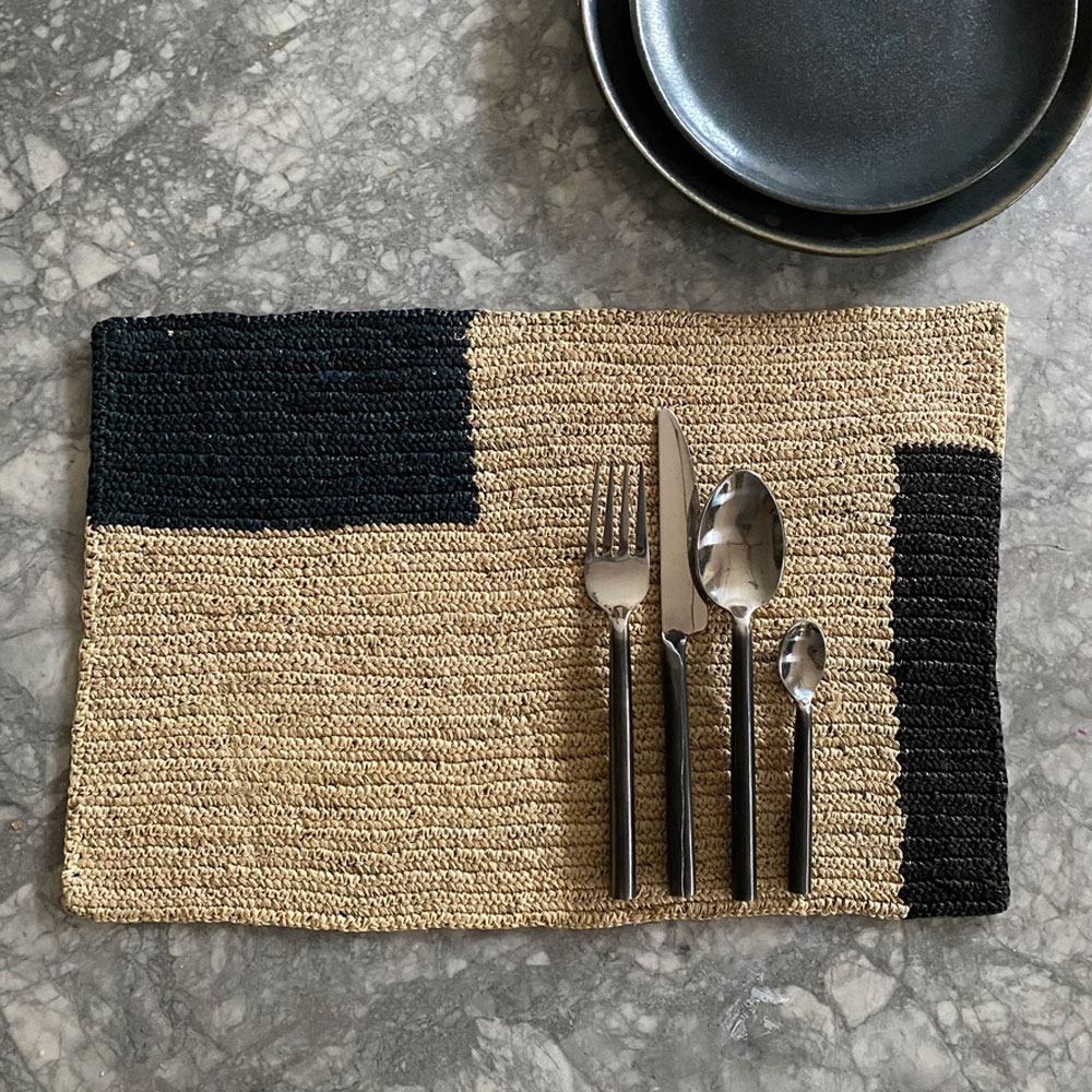 Woven Seagrass Abstract Placemat | Navy